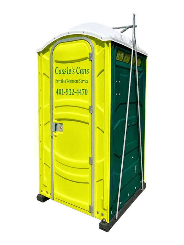 Bright yellow portable restroom unit
