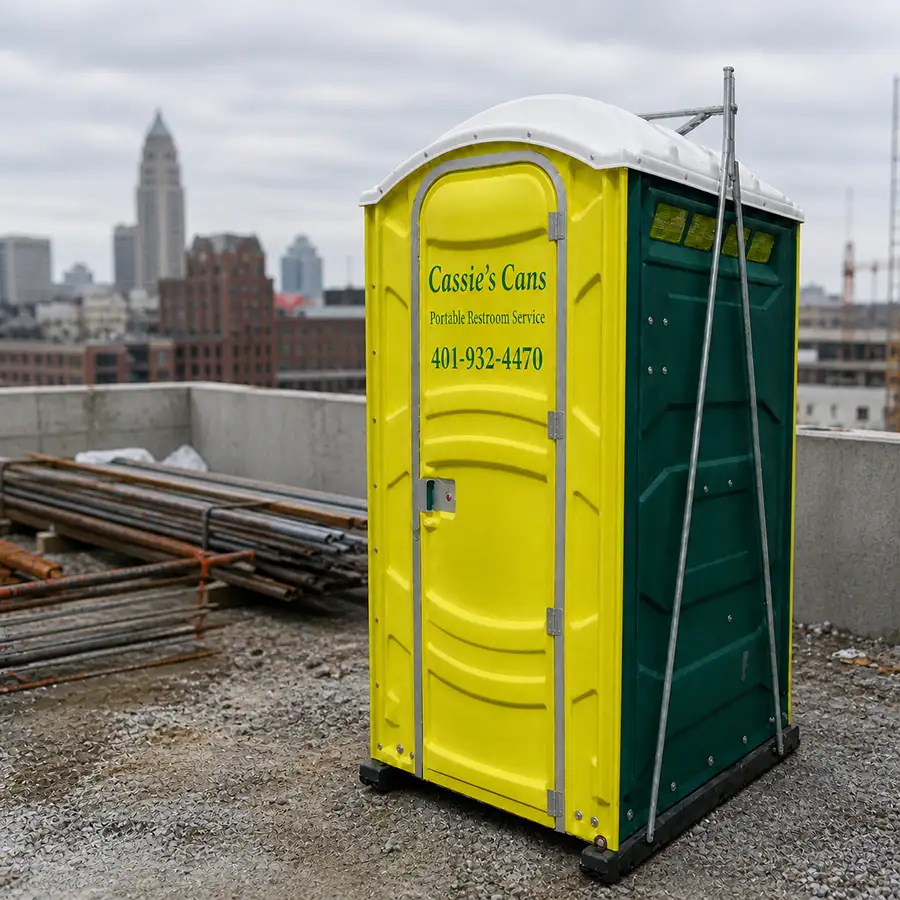 Crane porta potty rental in Warwick, RI for multi-story builds