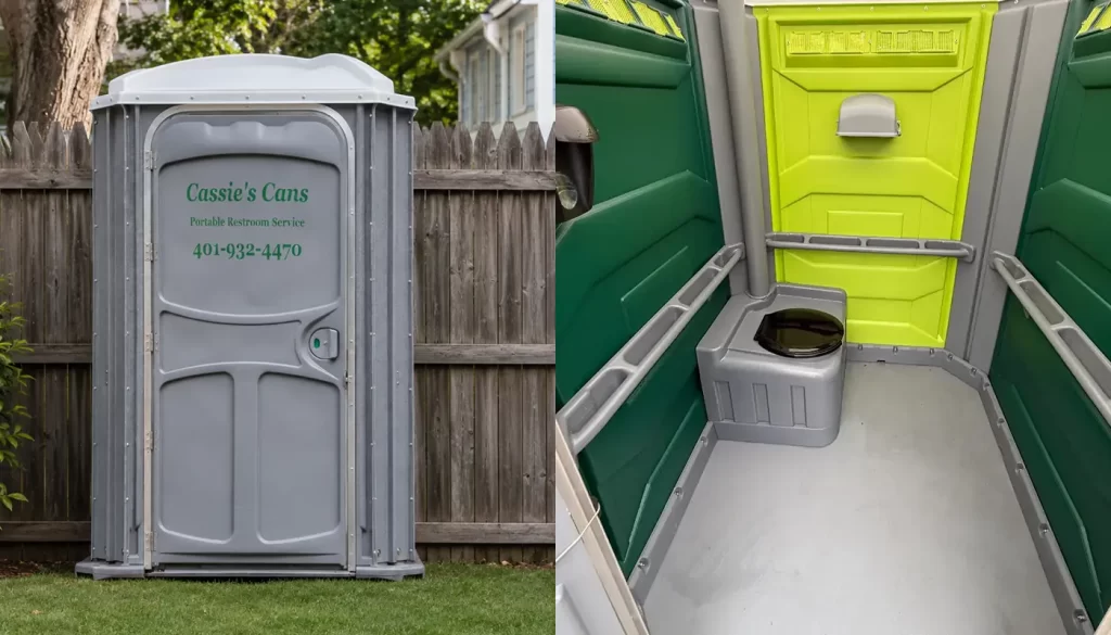 ADA Portable restroom with bright interior.